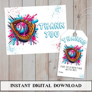 Baseball Drip Geburtstag Dankeskarte, Softball Party Gunst Tag, Neon Eis Dekor, Neon Sport Allstar Rookie Sofortiger digitaler Download