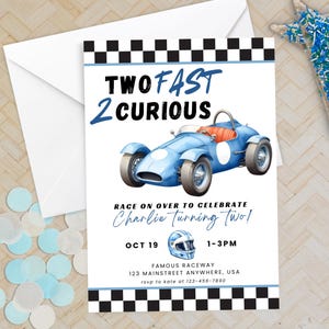 編集可能なレースカーの誕生日招待状テンプレート、ビンテージ レースカーの招待状、2 回目の誕生日の印刷可能な招待状、レーシングのインスタント デジタル ダウンロード