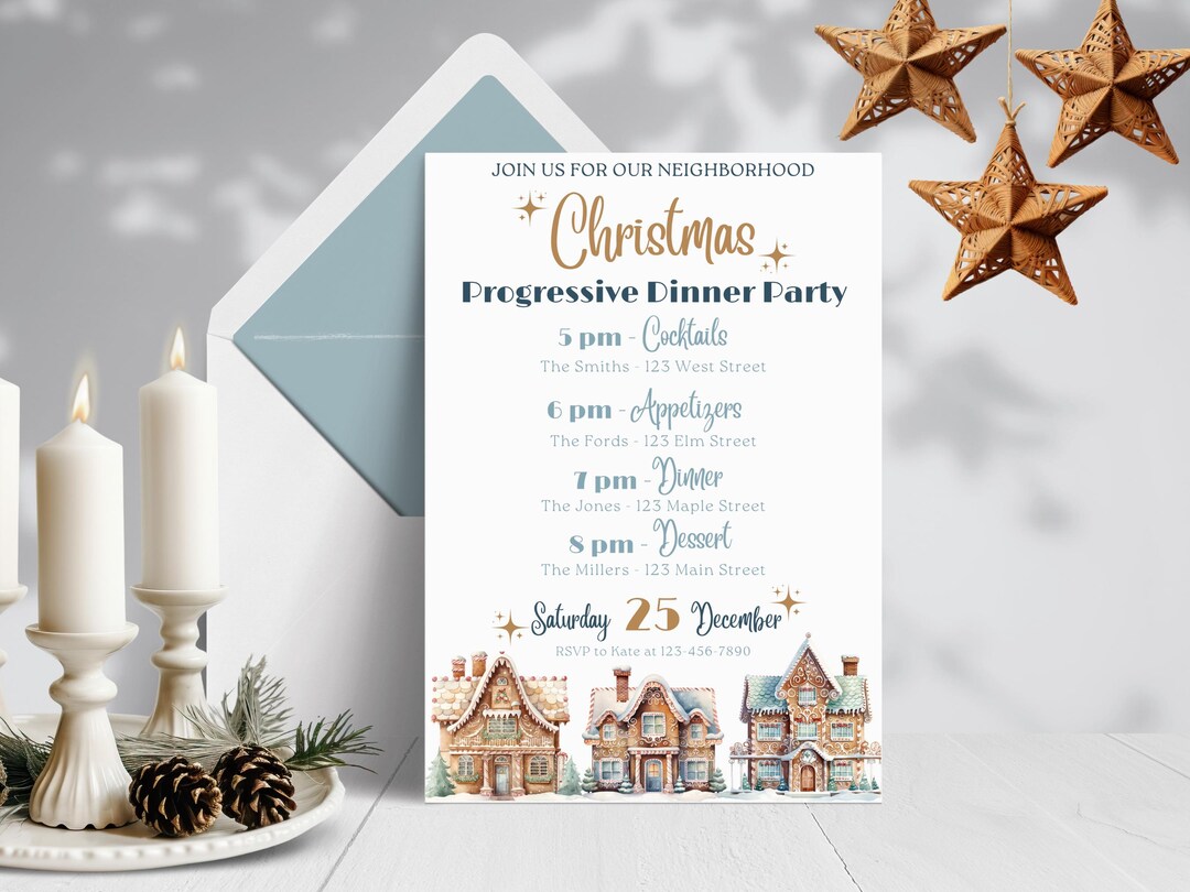 Invitación progresiva editable para cena navideña, plantilla de ...