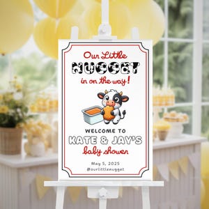 Editable Our Little Chicken Nugget Baby Shower Welcome Sign Chick Baby Shower Poster Fast Food Theme Entrance Sign Instant Digital Download