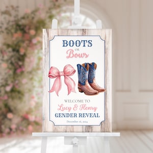 Editable Boots and Bows Gender Reveal Welcome Sign, Cowboy Theme Decoration, Western Reveal Party Sign Template, Instant Digital Download