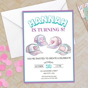 Editable Trucker Hat Bar Birthday Invitation Girls Night Out Party BookingCustomizable Any Age Birthday Invite Instant Digital Download
