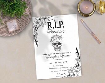 RIP to My 20s Birthday Invitation: Gothic Skull Birthday Funeral Theme (Digital Download)