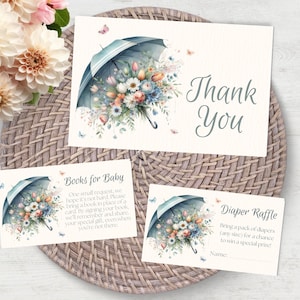 April Showers Bring May Flowers Baby Shower Invitation Bundle Spring Floral Shower Thank You Diaper Raffle Books for Baby Digital Download