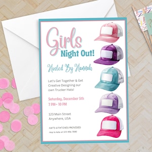 Editable Trucker Hat Party Invitation Girls Night Out Party BookingPrintable Trucker Hat Bar InviteRetro Trucker Hat Digital Download