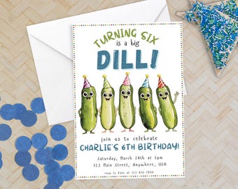 Dill Pickle födelsedagsinbjudan: Rolig festinbjudan (digital nedladdning)