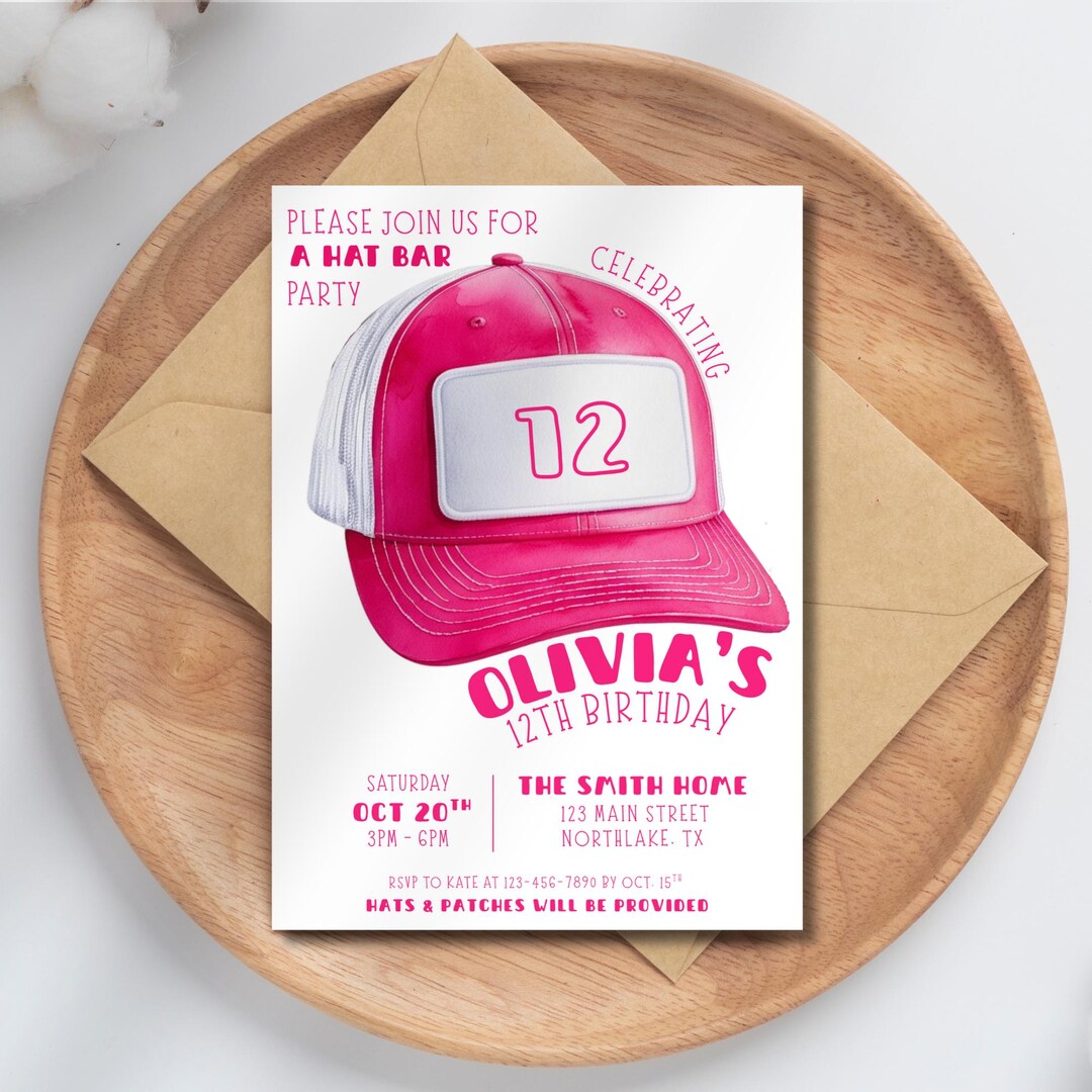 Editable Trucker Hat Bar Birthday Invitation Girls Night Out Party ...