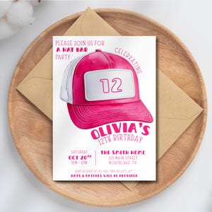 Editable Trucker Hat Bar Birthday Invitation Girls Night Out Party Bachelorette Patch Party Invite Custom Adult DIY Instant Digital Download