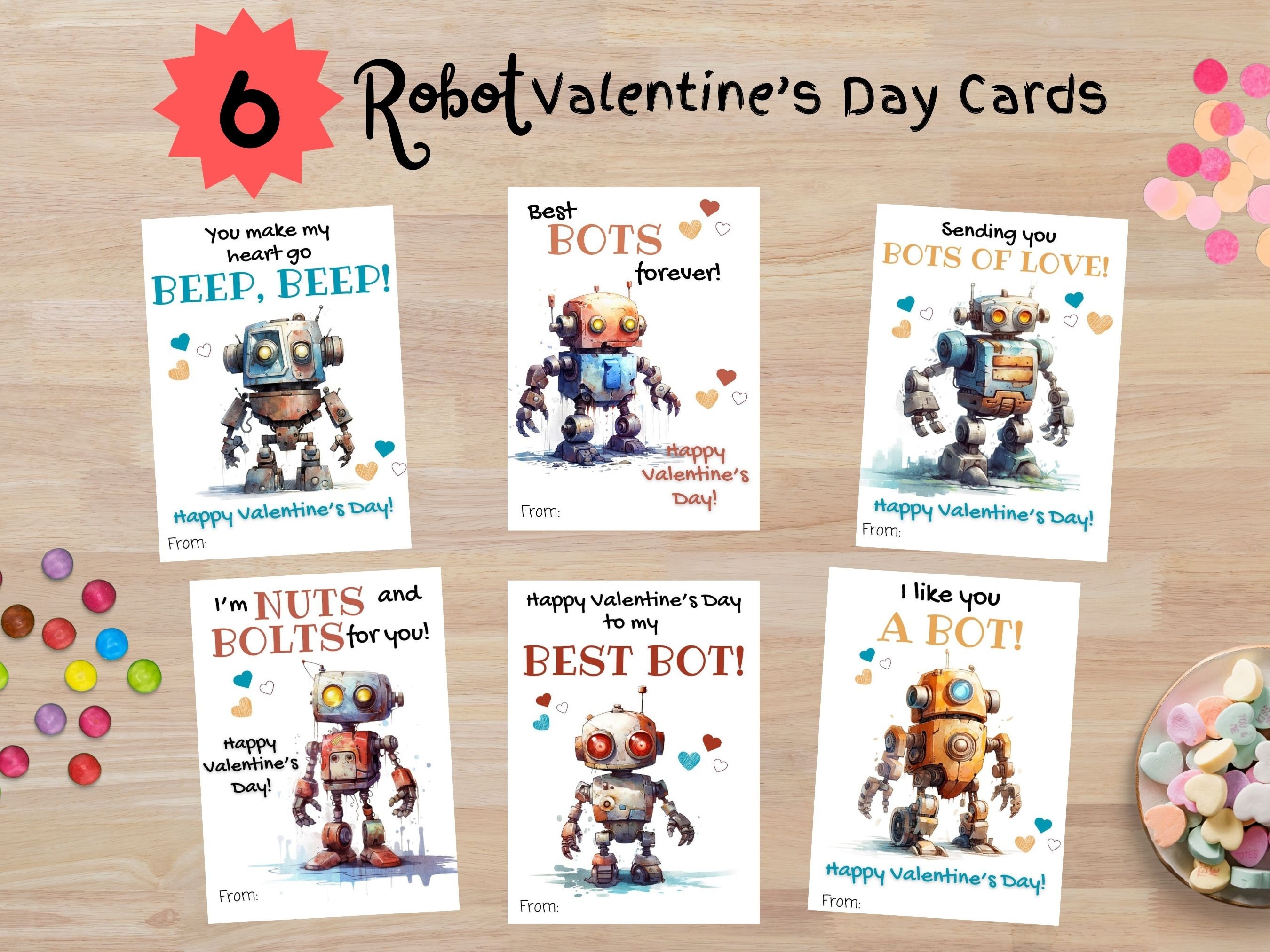 Printable Robot Valentines Day Cards For Kids Robot Classroom Valentines Exchange Cards Robot