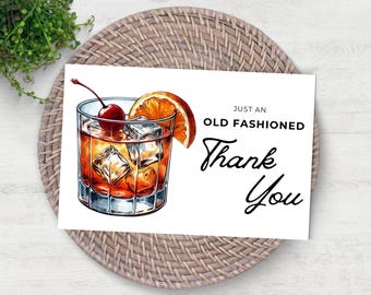 Funny Old Fashioned Thank You Card: Bourbon Lover Gift (Digital Download)