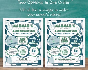 Editable Retro Last Day of School Sign First Day of Kinder Preschool Fifth Elementary Middle Reusable Poster Canva DIY Digital Download