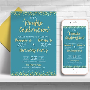 Adult Joint Birthday Invitation Editable Double Celebration InviteDigital Template for Any AgeCombined Party Instant Digital Download