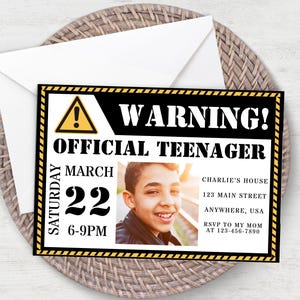 Avertissement officiel d'anniversaire d'adolescent, invitation d'anniversaire numérique modifiable, modèle garçon de 13 ans Téléchargement numérique instantané Canva