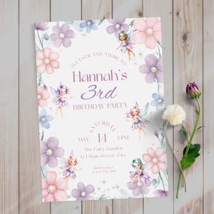 Bewerkbare Fairy verjaardagsuitnodiging, Fairy 1st Party Invite sjabloon, Girl Enchanted Garden magische Boho Princess Instant Digitale Download