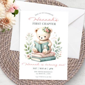 Chapter One Birthday Invitation Editable Storybook ThemeFirst Chapter Birthday InviteOne For The Books Custom Instant Digital Download