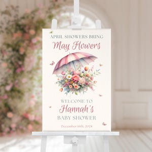 April Showers Bring May Flowers Baby Shower Welcome Sign Spring Floral Celebration Baby Sprinkle Party Sign Decor Editable Digital Download