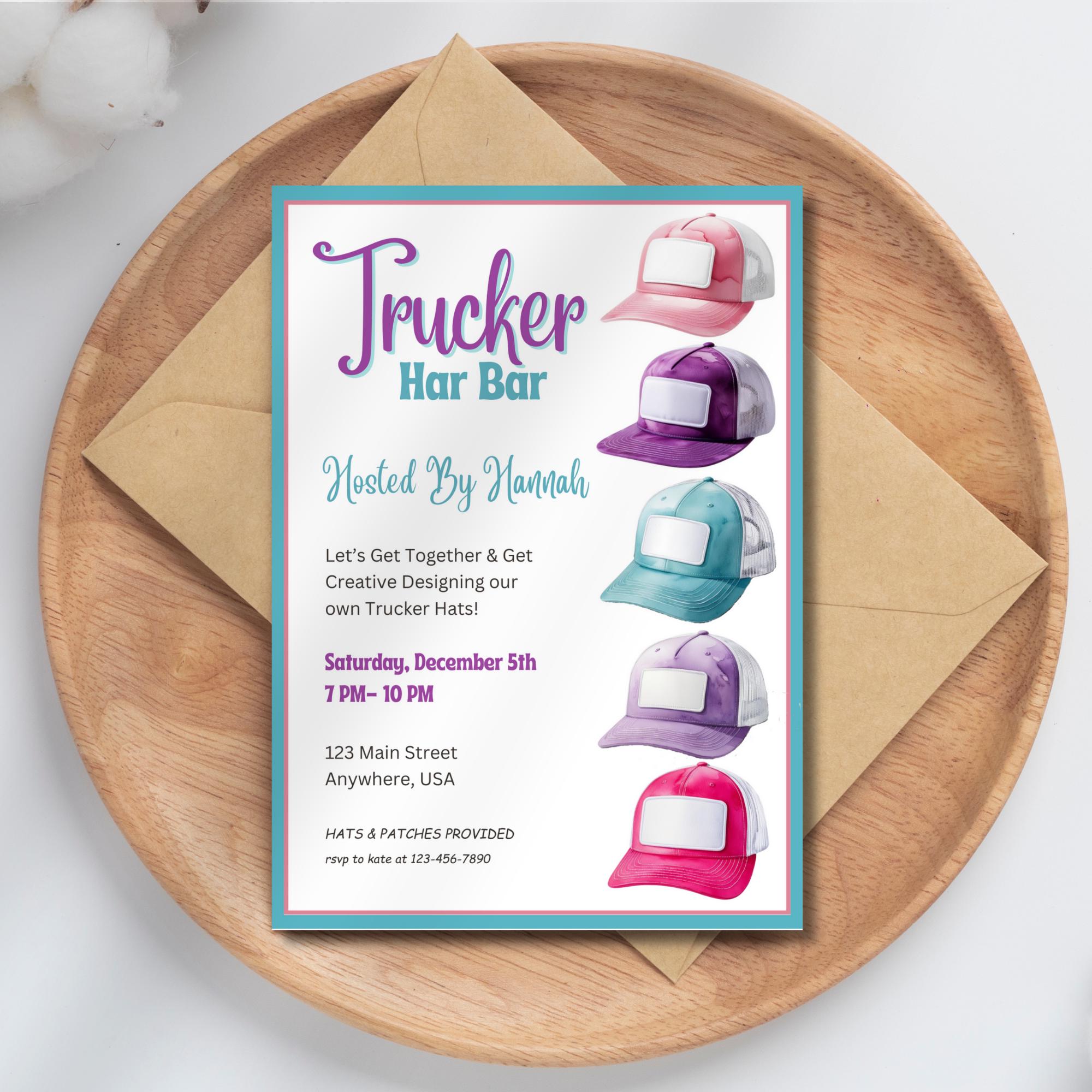 Editable Trucker Hat Bar Invitation Patch Party Birthday Invite Girls ...