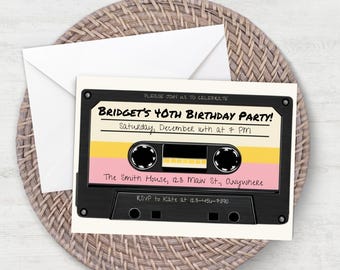 編集可能なカセットテープ招待状 レトロな40歳の誕生日招待状 1980年代をテーマにした誕生日デジタル招待状 90年代ヒップホップ あらゆる年齢層向け 即時ダウンロード