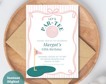 Preppy Golf Birthday Invitation Editable Partee Girls Golfing Celebration Any Age Party Template Printable Fore Golf Invite Instant Download