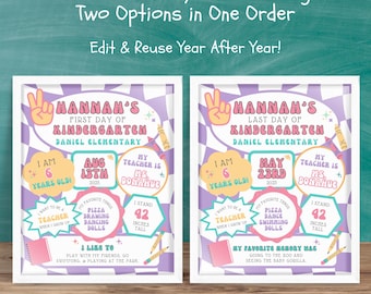 Retro First Day of School Sign Back to SchoolKinder Preschool Fifth Elementary Middle Editable Reusable Poster Canva Digital Download