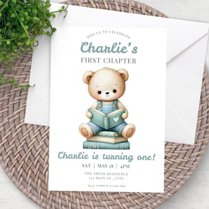 Chapter One Birthday Invitation Editable Storybook ThemeFirst Chapter Birthday InviteOne For The Books Custom Instant Digital Download