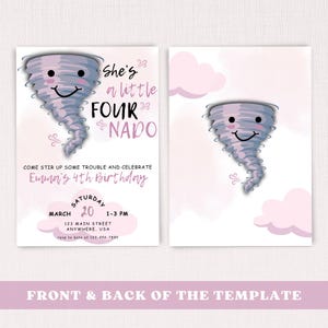 Editable FOURnado Birthday Invitation Tornado Birthday Invite Girl Forth Birthday Printable Weather 4 year Template Instant Digital Download