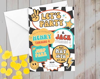 Retro Groovy Joint Birthday Invitation: Sibling Party (Digital Download)