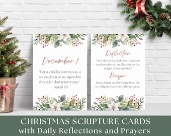 Christmas Advent Scripture Cards Printable Bible Verse Countdown Family Faith Activity Christian Holiday Tradition Instant Digital Download