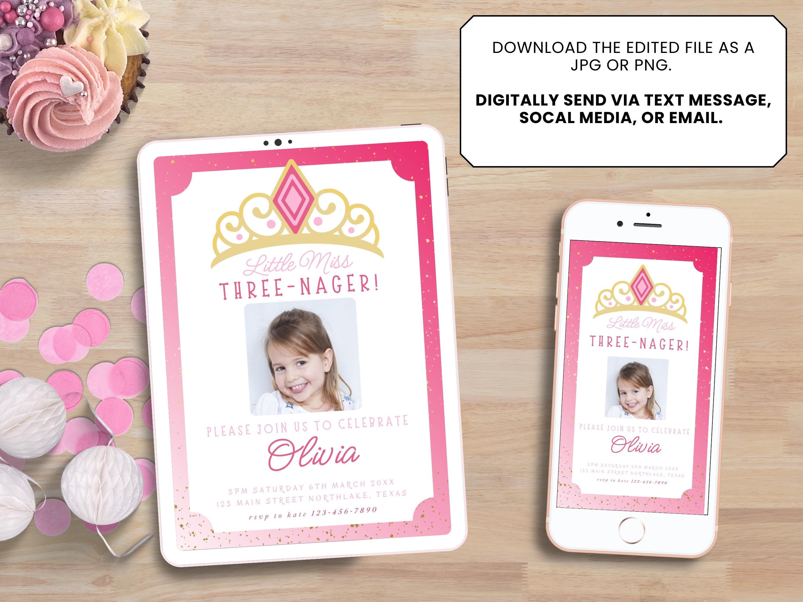 Editable Little Miss Threenager Digital Birthday Invitation, Girl Third ...
