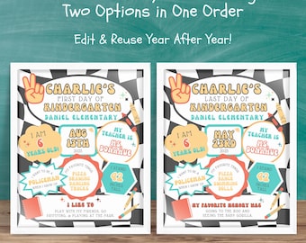 Retro Back To School Sign First Day of Kinder Last Day of Preschool Fifth Elementary Middle Editable Reusable Poster Canva Digital Download