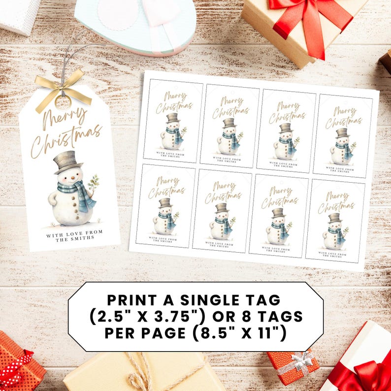 Personalized Christmas Gift Tag Template, Editable Holiday Gift Tag