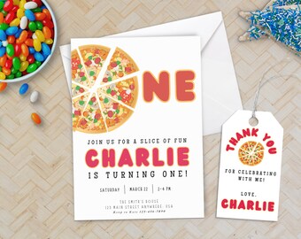 Pizza Party Birthday Invitation: First Birthday Slice of Fun (Digital Download)