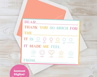 Fill In The Blank Kid Thank You Cards Printable Birthday Party Gratitude Notes Child Appreciation Activity Digital Template Instant Download