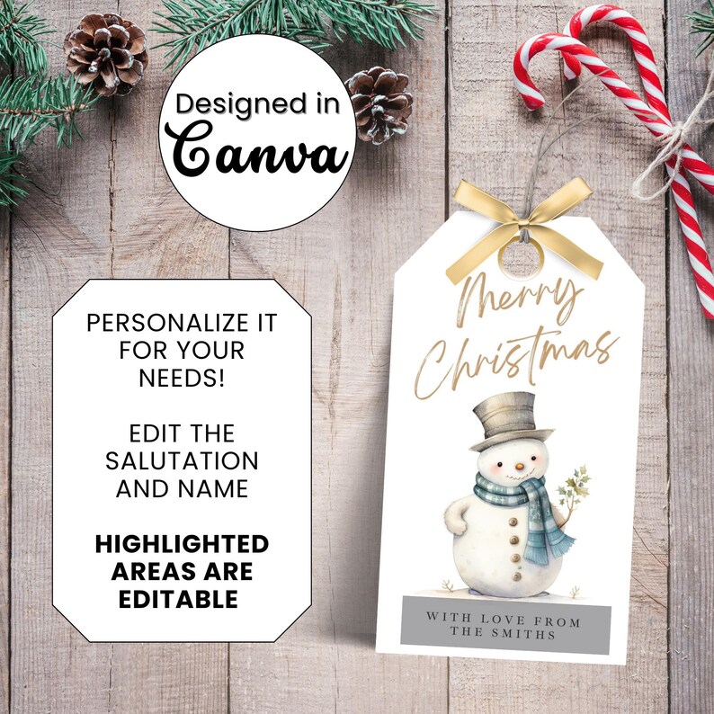 Personalized Christmas Gift Tag Template, Editable Holiday Gift Tag