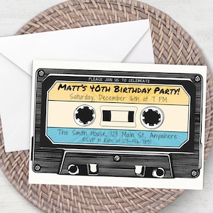 Retro Cassette Tape Birthday Invitation: 80s Theme (Digital Download)