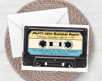 レトロなカセットテープの誕生日招待状：80年代のテーマ（デジタルダウンロード）