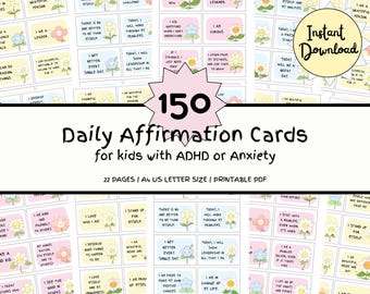 Affirmation Cards for Kids with ADHD Anxiety Daily Kid Social Emotional TherapyPositive Growth Mindset Digital Instant Download Printable