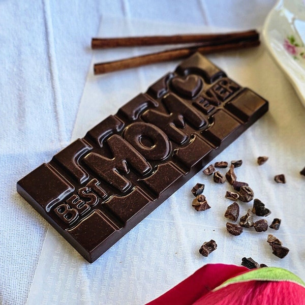 Dark Chocolate Bar | BEST MOM EVER | Handmade Chocolate | Personal Gift | Crafted | Belgian Finest Chocolate | Love Gift | Mother's Day