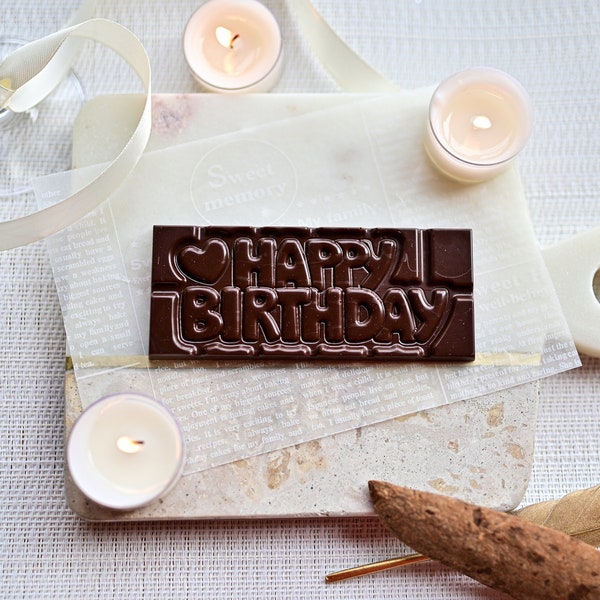 Barre de chocolat noir | Cadeau de joyeux anniversaire | Chocolat artisanal | Cadeau personnel | Fabriqué | Meilleur chocolat belge | Cadeau idéal |