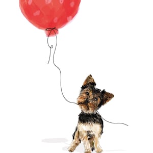 Yorkshire Terrier Yorkie Hund mit Luftballon Grußkarte