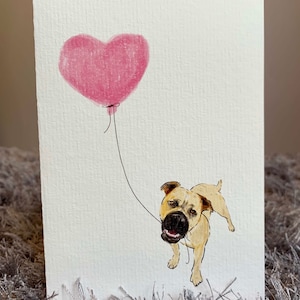 Old English Bull Dog mit Luftballon Grußkarte