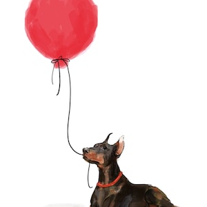 Wenskaart Dobermann met ballon