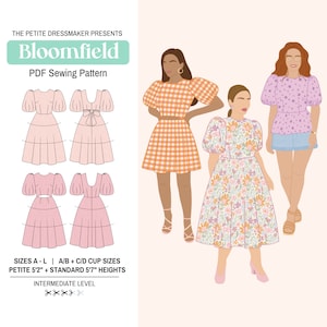 Bloomfield Digitale PDF Kleid Schnittmuster | 12 Größen | Sommerkleid mit Puffärmeln