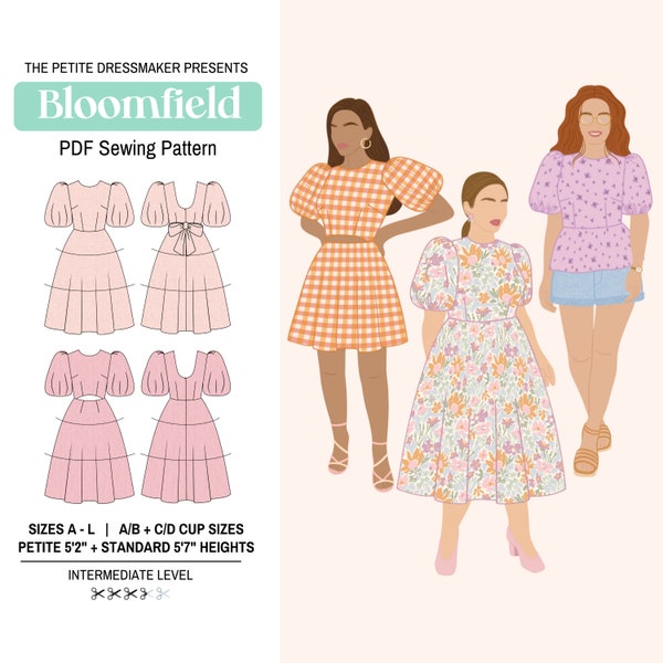 Bloomfield Digital PDF Dress Sewing Pattern | 12 sizes | Puff Sleeve Summer Party Dress