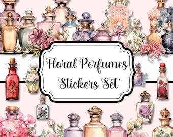 Floral Perfumes Stickers Set, Matte Stickers, Scrapbooking, Card Making, Art Journaling, Paper Craft, Junk Journal, Bujo