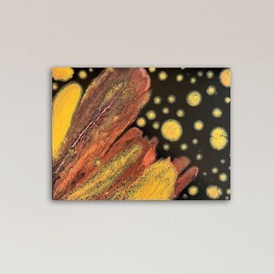 Arte de pared imprimible PDF JPG. Flores inusuales y semillas de cosmos en forma de pétalos. Pintura acrílica espacial. Afiche de buenas vibraciones del arte del cosmos.