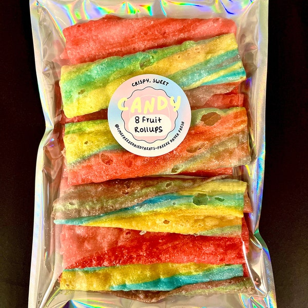 8 Freeze Dried Crunchy Fruit Roll ups! So delicious with a fun and satisfying texture! Strawberry and Tropical Tie-Dye!