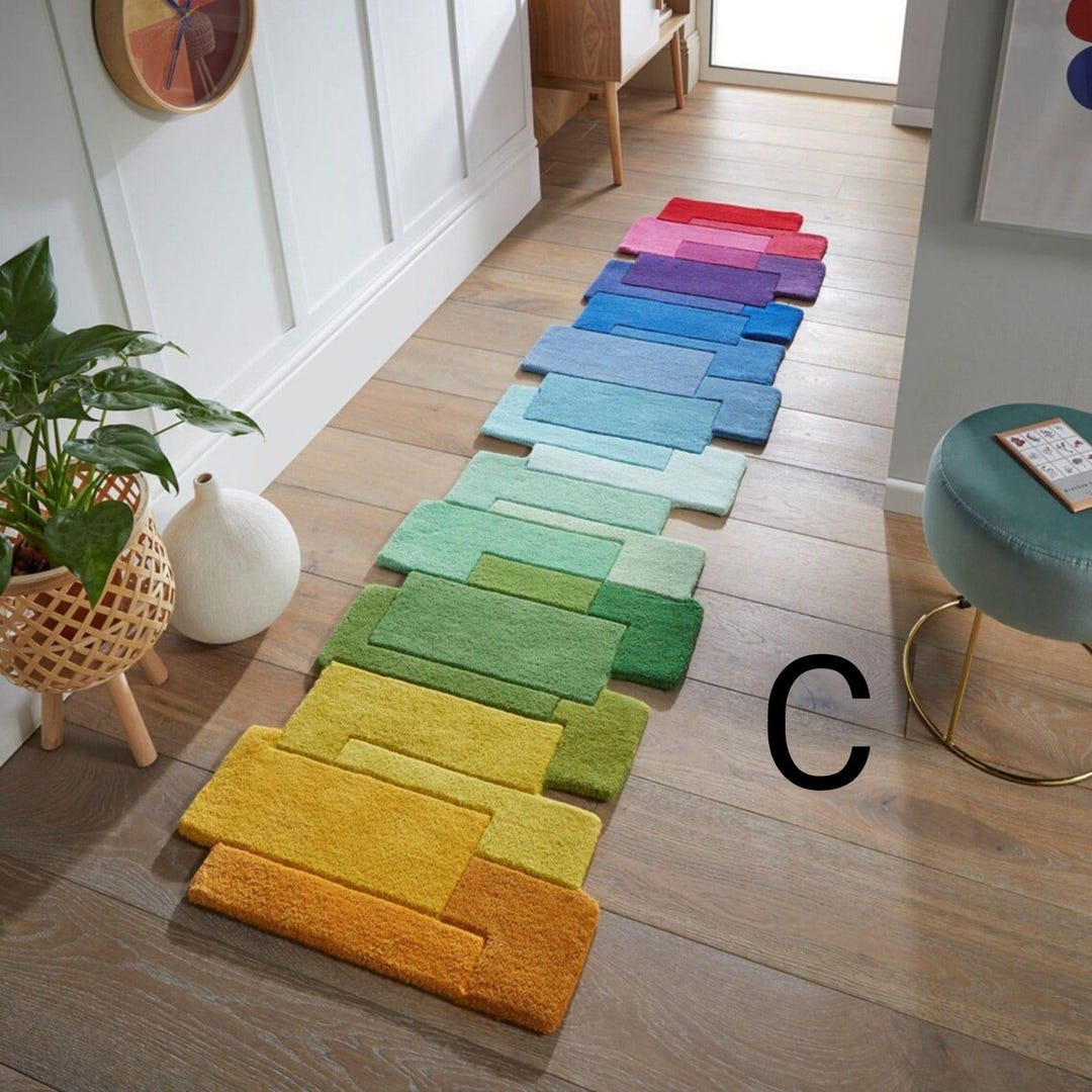 Runner Rug Outline Handmade Tufted Runner Palette Geometric Colour Block Wool Runner Rug ...