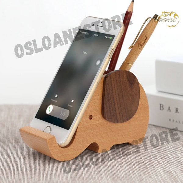 Wooden Elephant Mobile Phone Holder | Phone Holder | Pen Holder For Office Decor | Wooden Elephant Ornament | Desk Storage Decoration Stand