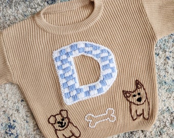 Letter/Number personalized sweater, Hand embroidered sweater, First birthday sweater, baby clothes, gift for baby, personalized baby sweater
